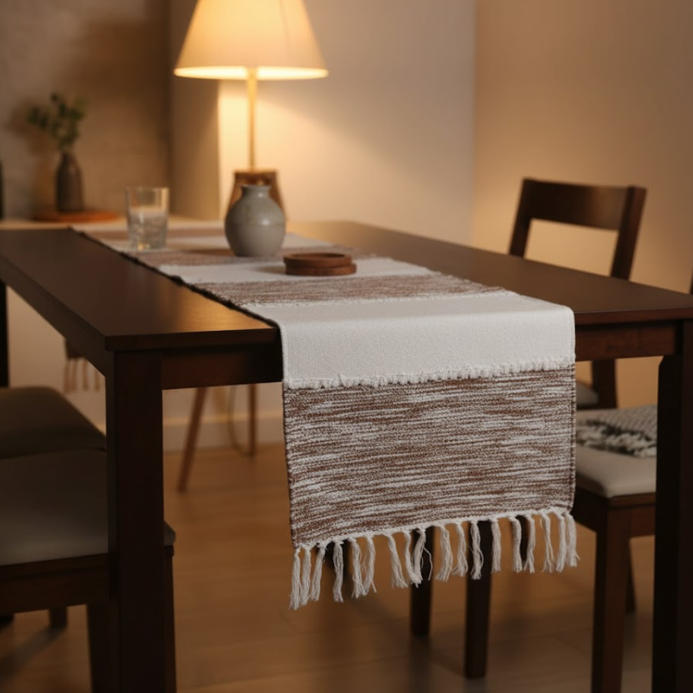 Striped Handwoven Cotton Table Runner – Artisan Cotton Table Runner 