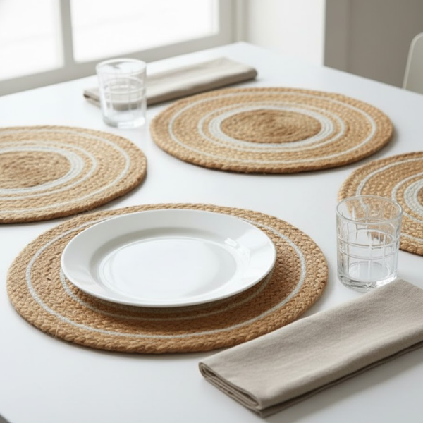 Jute Placemats Set of 4 | Hand Braided Natural Dining Mats
