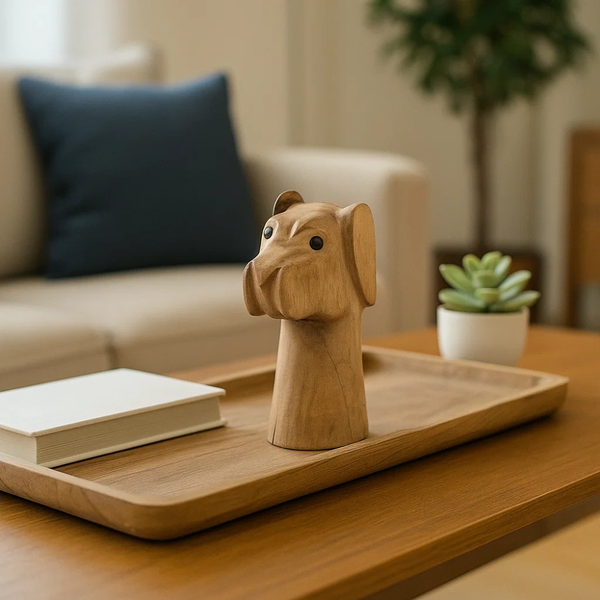Wooden Dog Figurine | Sculpted Distinguished Tabletop Decor