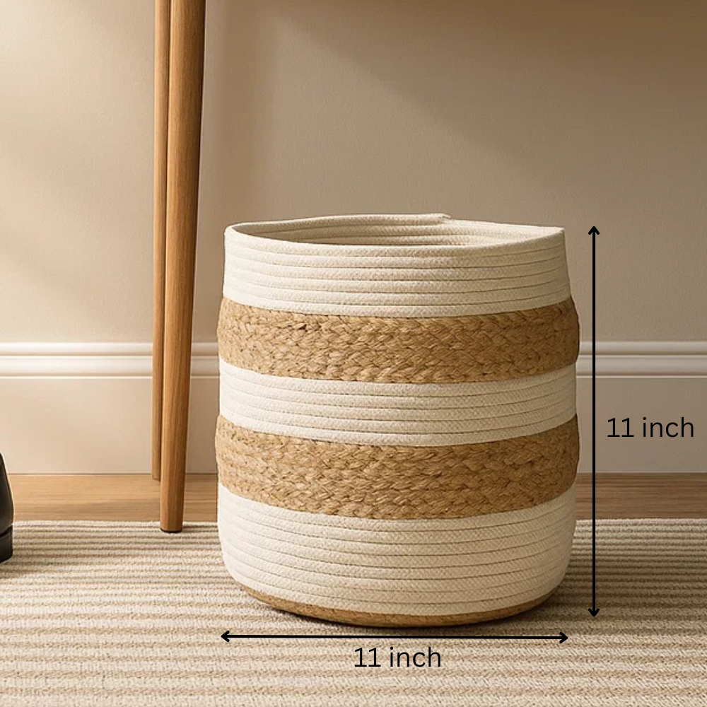 Hand Braided Monochrome Jute & Cotton Basket