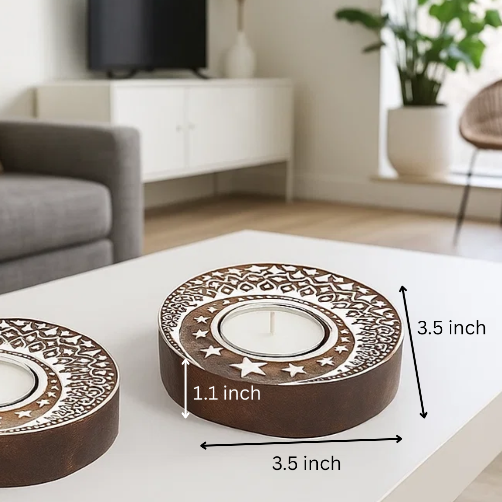 Hand Carved Wooden Moon Tealight Holders (Set of 2) – Artisan Candle Holders with Crescent Moon Design