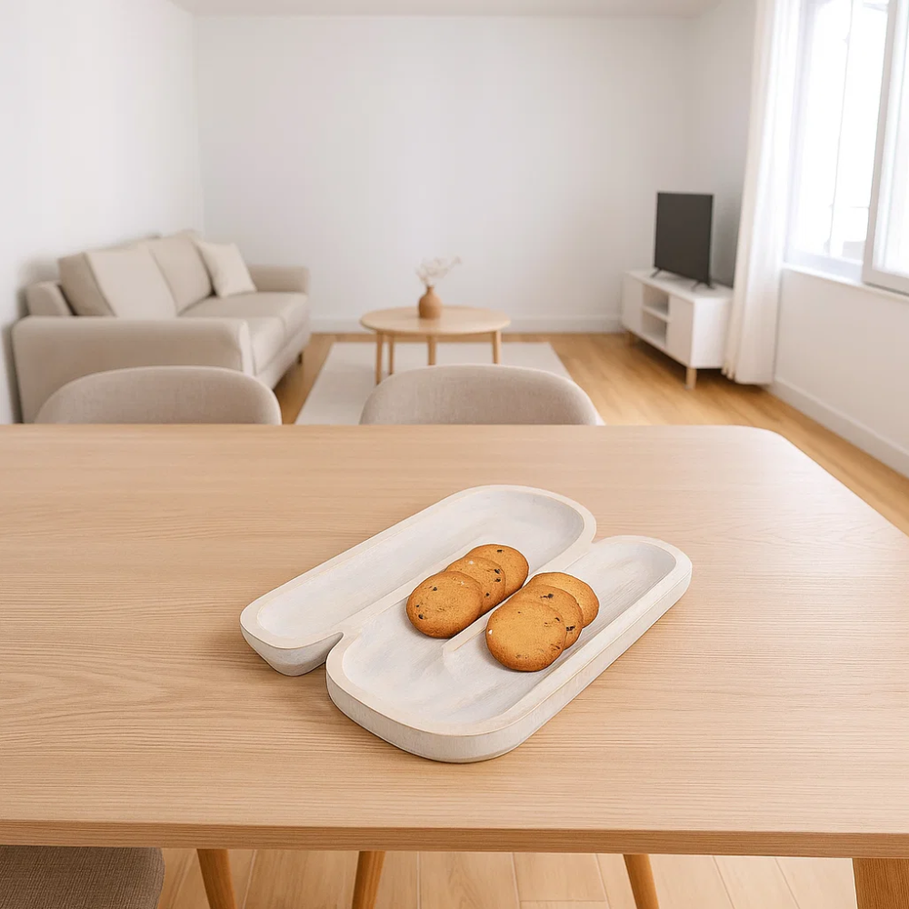 Hand-Carved N-Shaped Wooden Platter – Mango Wooden Serving Tray
