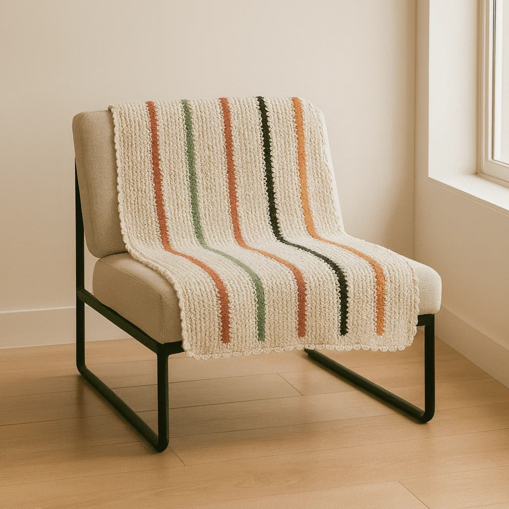 Handcrafted Striped Multicolor Crochet Throw – Cozy & Vibrant