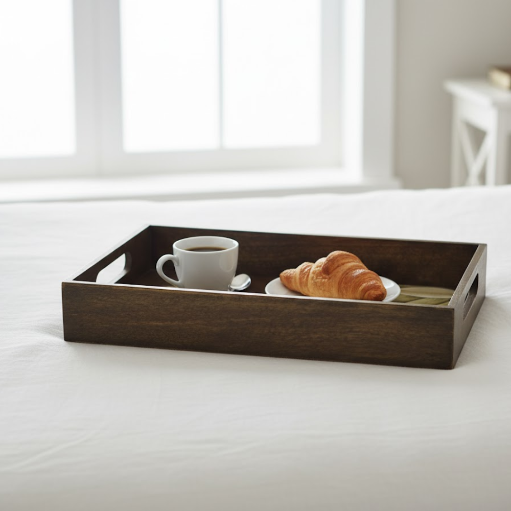 Frangipani Hand Painted Rectangular Wooden Tray – Artisan Wooden Serveware with Floral Hand-Painting