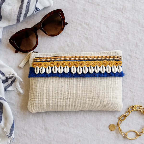 Beads & Fringes Embellished Jute Pouch – Handcrafted Boho Jute Pouch
