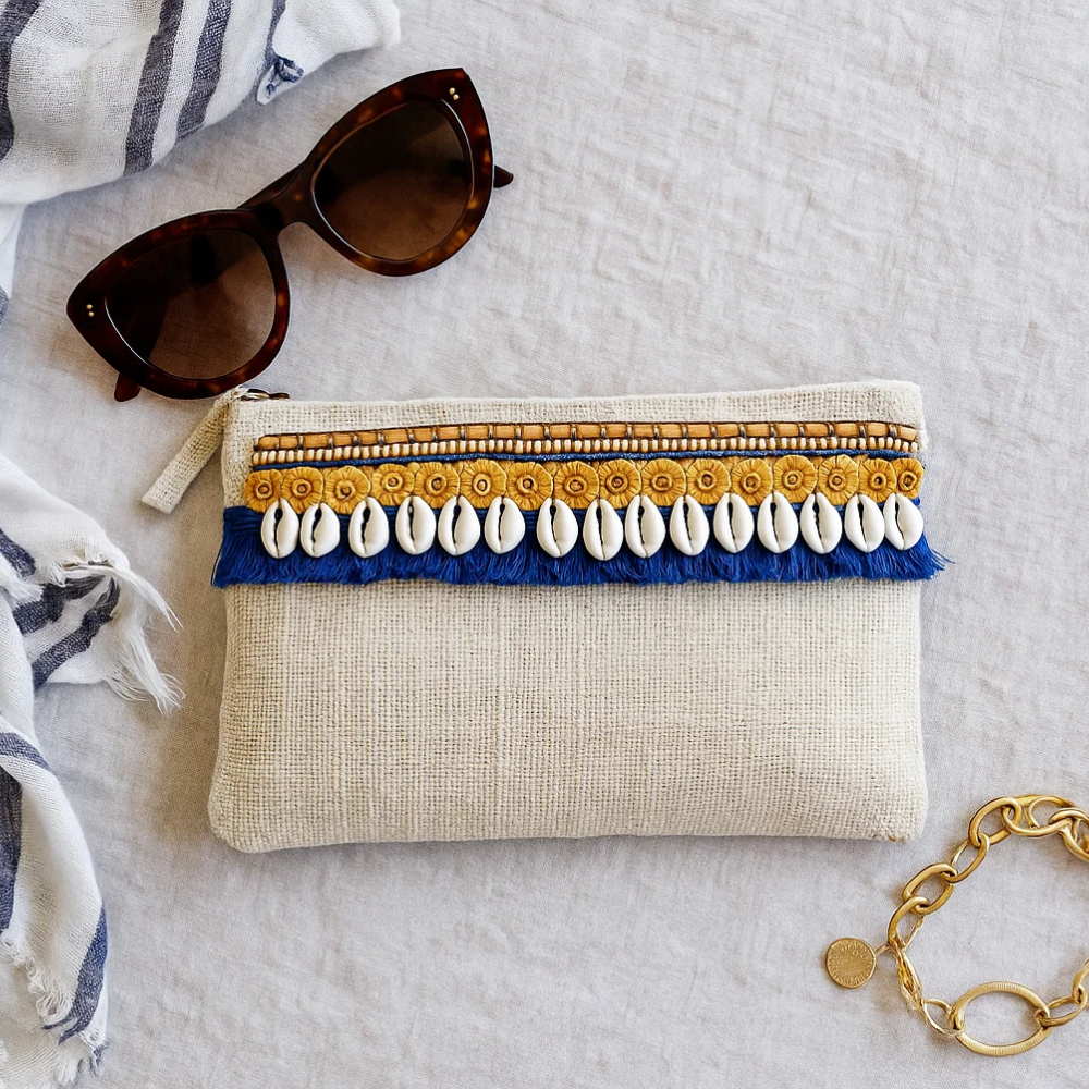 Beads & Fringes Embellished Jute Pouch