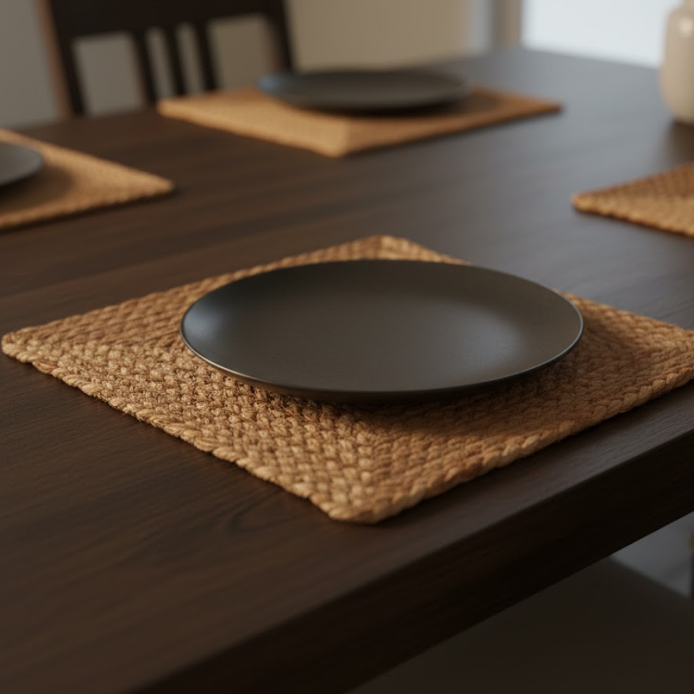 Hand Braided Jute Placemats (Set of 4) – Eco-Friendly Rustic Dining Mats with Natural Fiber Weave