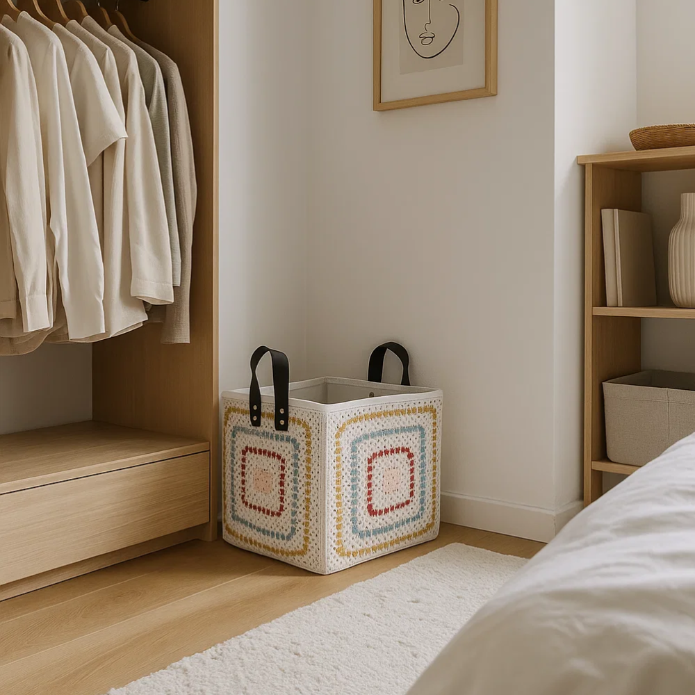 Crochet Square Cotton Foldable Storage Hamper