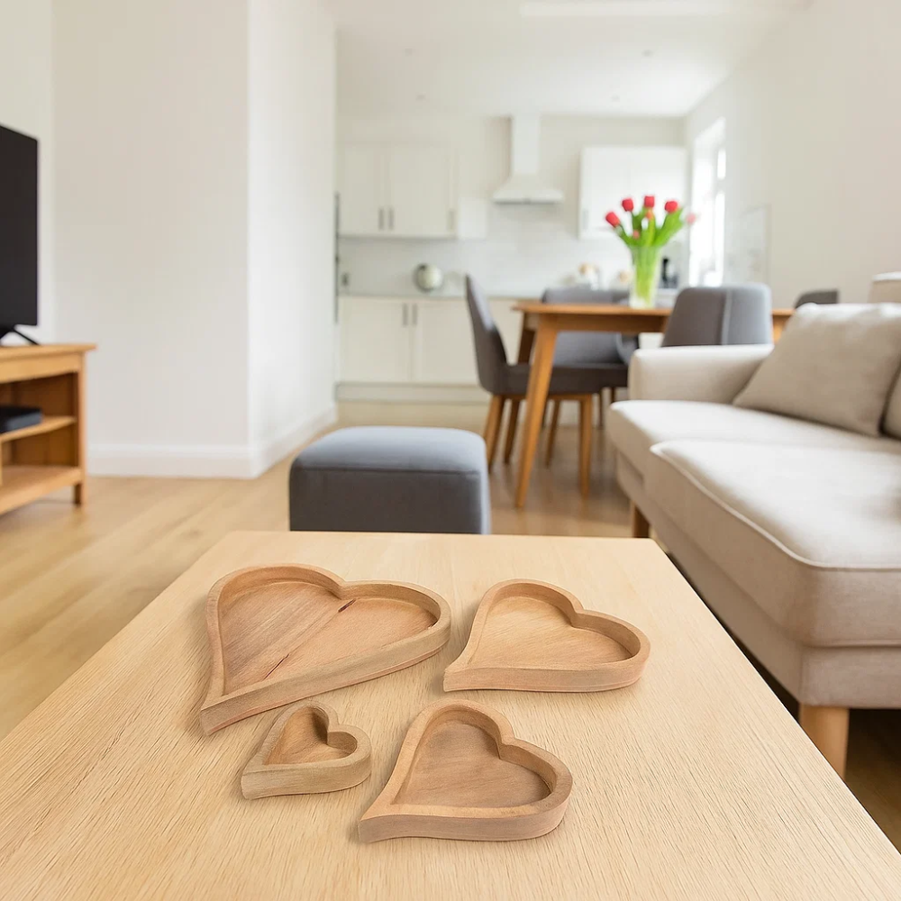 Heart-Shaped Mango Wood Trays – Nesting Set of 4