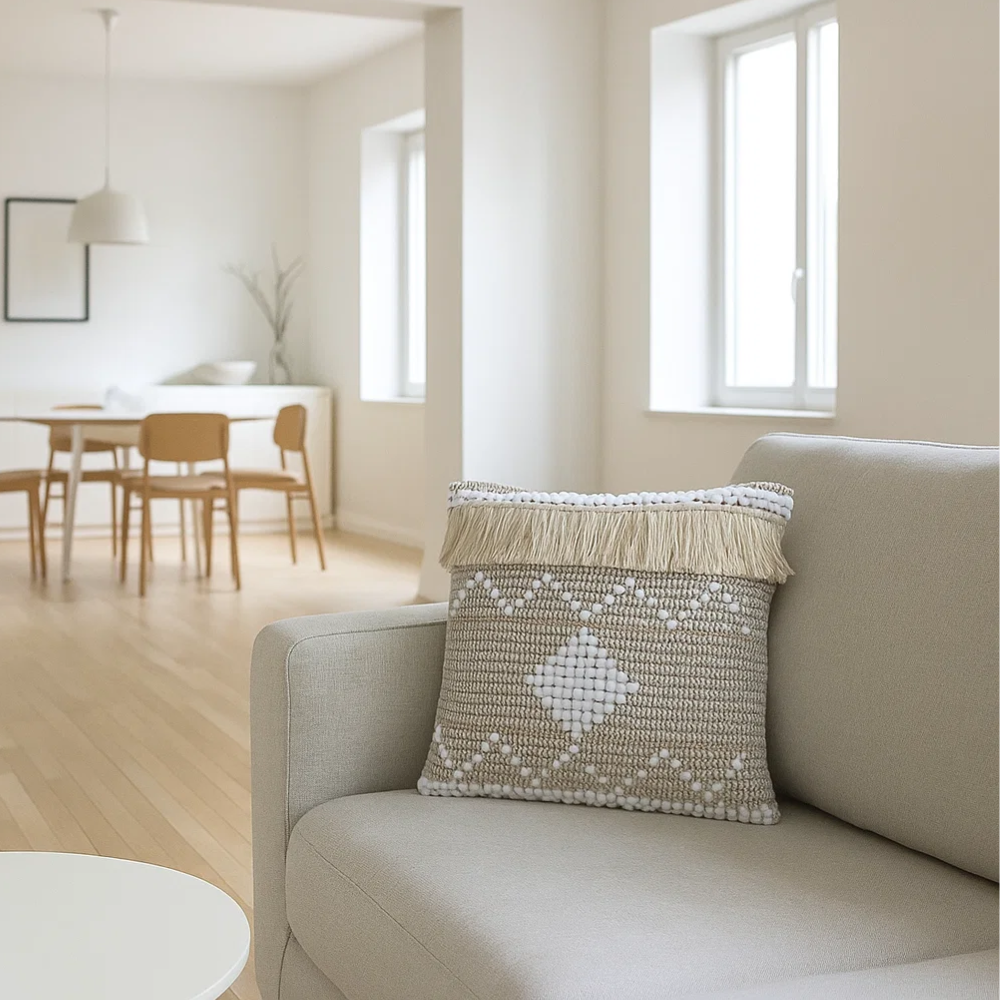 Ivory Accents Cotton Cushion Cover – Handwoven Grey Sofa Cushion Cover with Concealed Zip