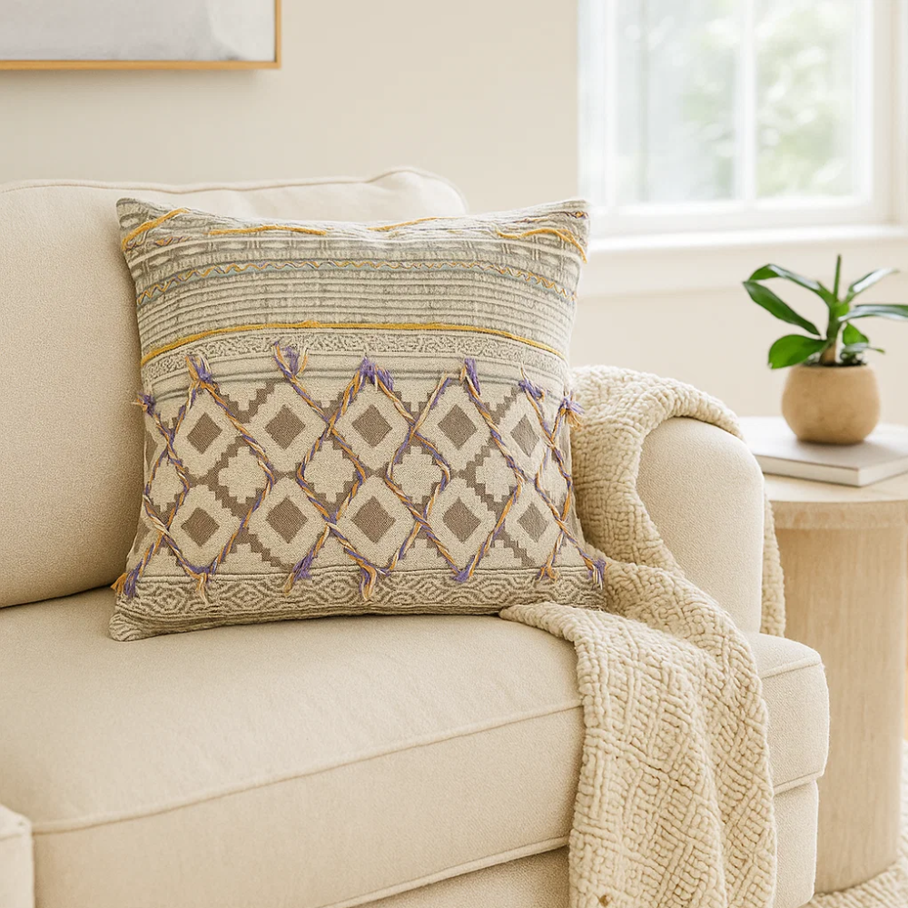 Block Printed Cotton Geometric Maximal Cushion Cover