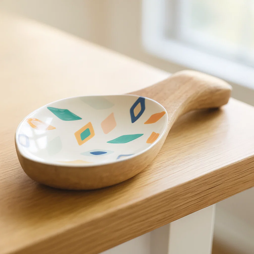 Geometric Enamelled Mango Wood Serving Platter