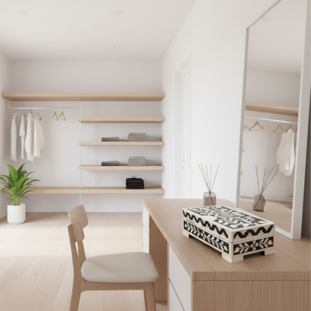 Inlay Work Monochrome Jewelry Box – Handcrafted Artisan Jewelry Storage