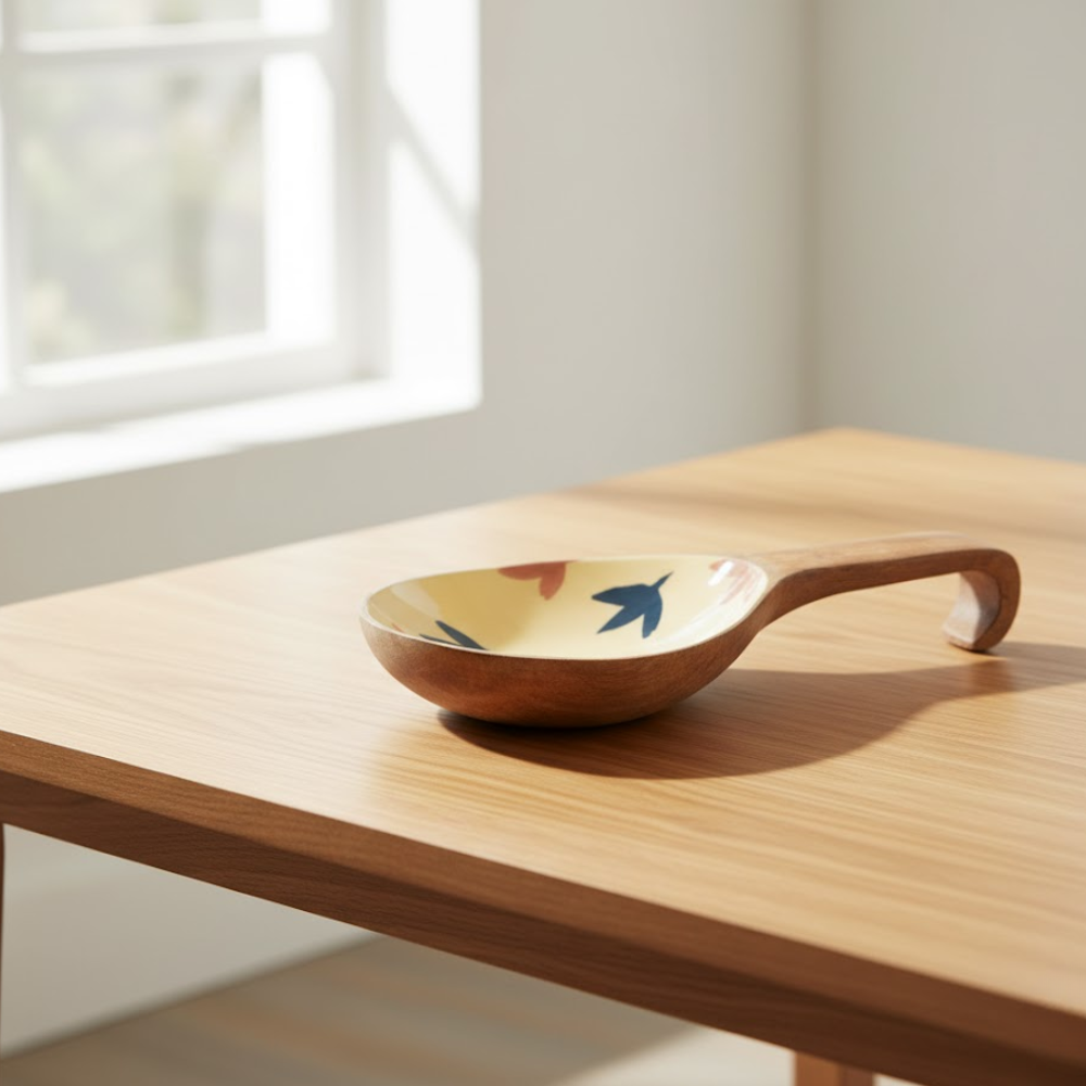 Enamelled Botanical Wood Serving Platter