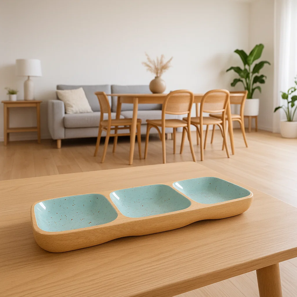 Mint Enamelled Wooden Serving Platter – Handcrafted Wooden Serveware with Mint Enamel Finish