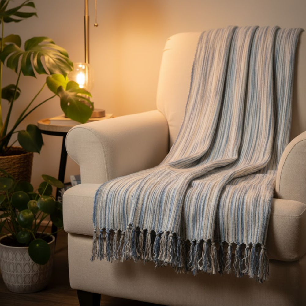 Striped Abstract Cotton Throw Blanket – Artistic Comfort
