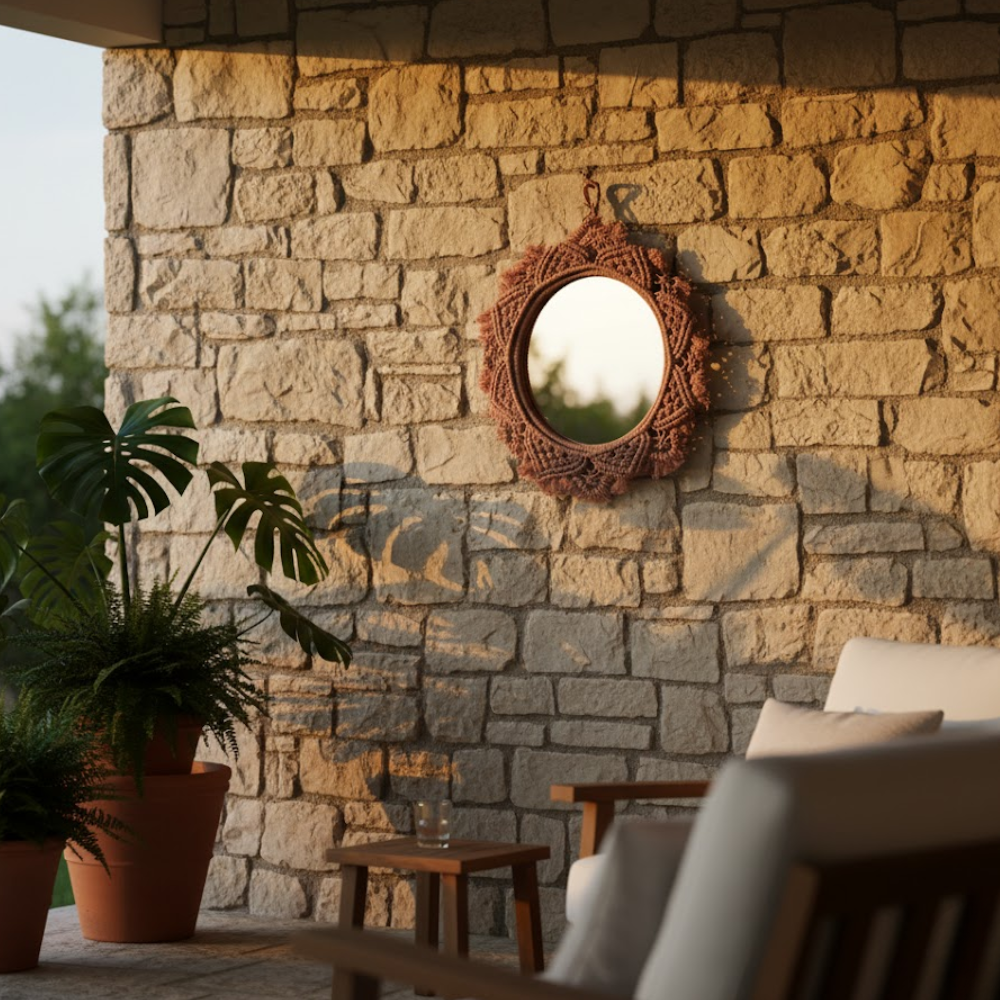 Hand Knotted Terra Brown Macrame Wall Mirror