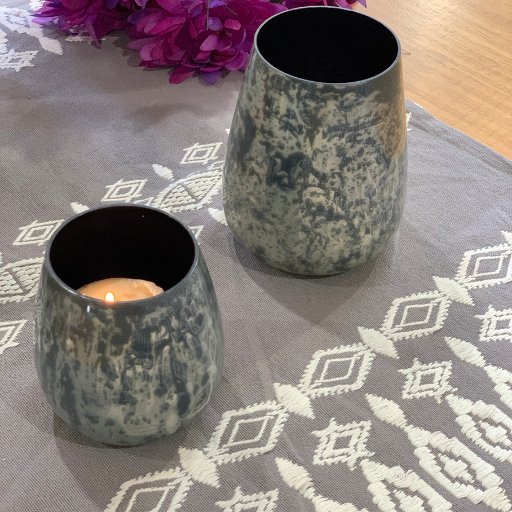 Monochrome Black &amp; White Textured Glass Votives – Set of 2