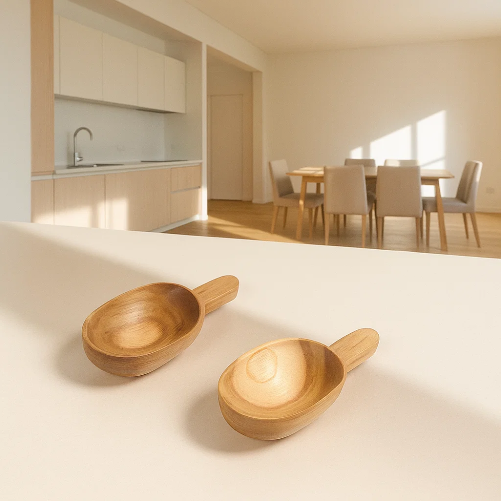 Hand Carved Teak Wood Classic Scooper (Set of 2, Small) – Artisan Teak Wood Serveware with Sleek Detailing