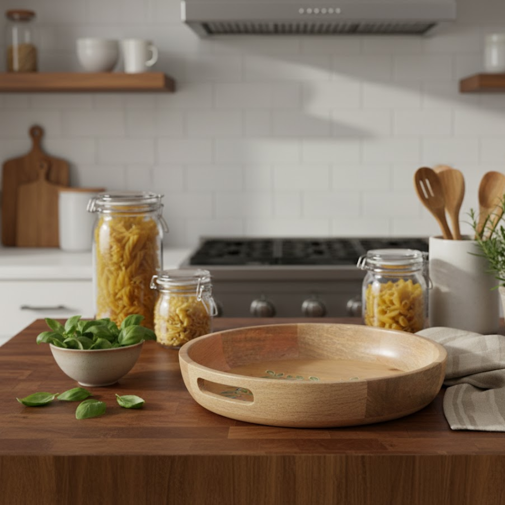 Hand Printed Floral Round Mango Wood Tray
