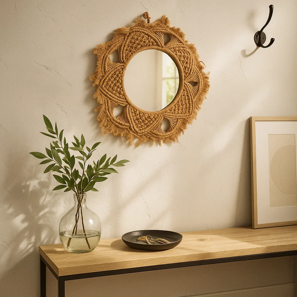 Hand Knotted Honey Macrame Star Wall Mirror