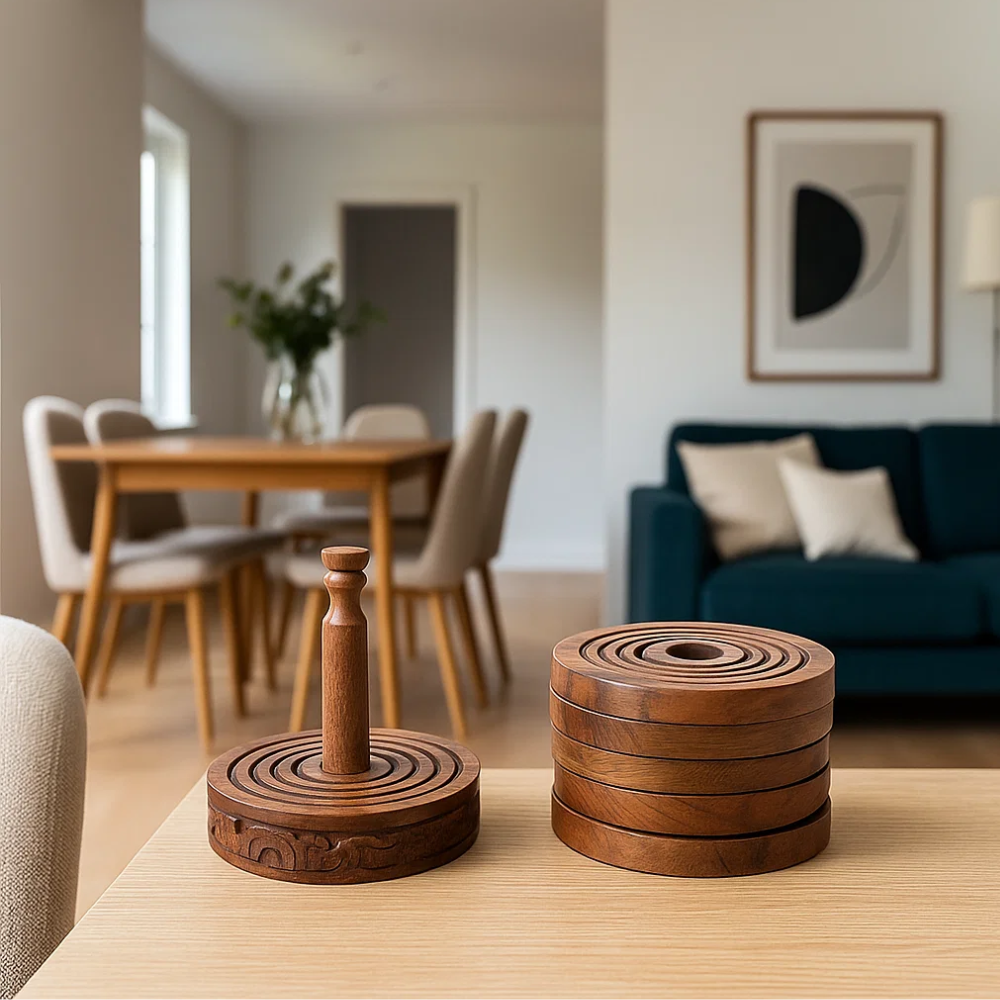 Classic Wooden Round Coasters (Set of 6) – Handcrafted Rustic Wooden Coaster Set with Natural Grain Detailing