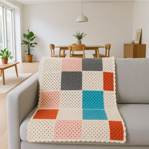 Geometric Crochet Throw | Handmade Multicolor Cotton Boho Decor