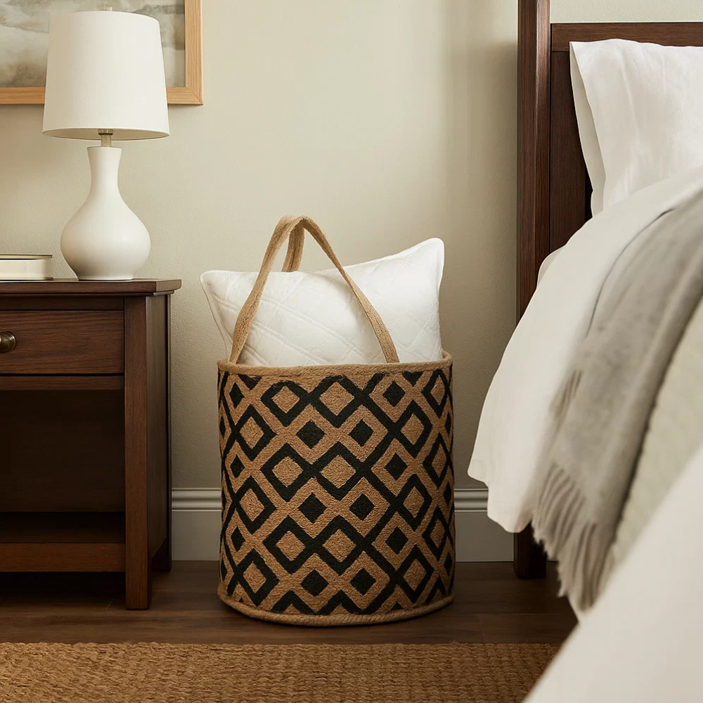 Handloom Jute Diamond Patterned Storage Basket