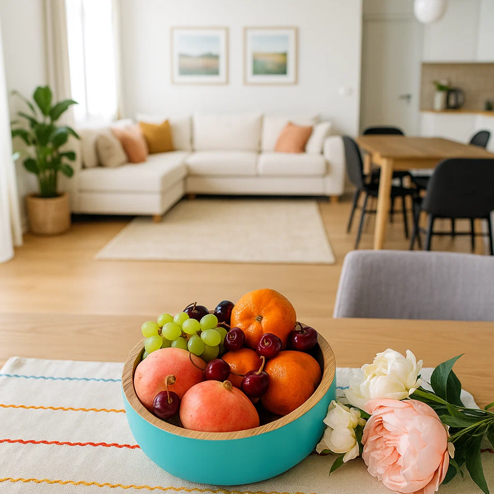Acacia Wood Matte Aqua Salad Bowl – Handcrafted Wooden Serveware with Aqua Enamel Finish