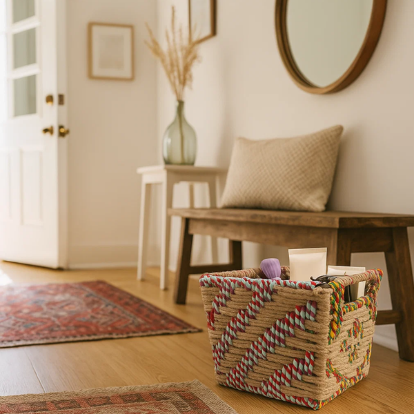 Twill Basket | Boho Handwoven Patterned Artisan Storage