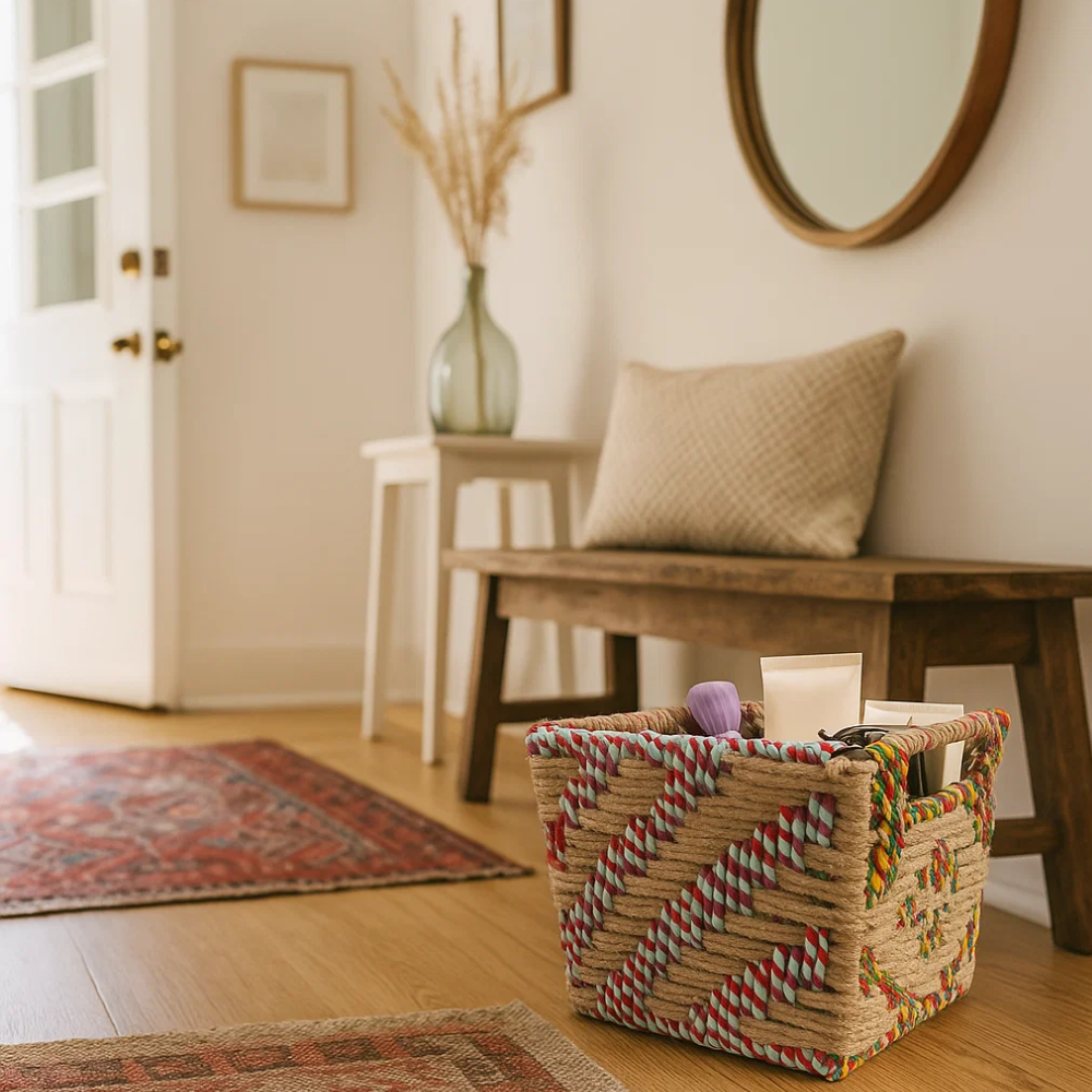 Boho Handwoven Twill Patterned Storage Basket