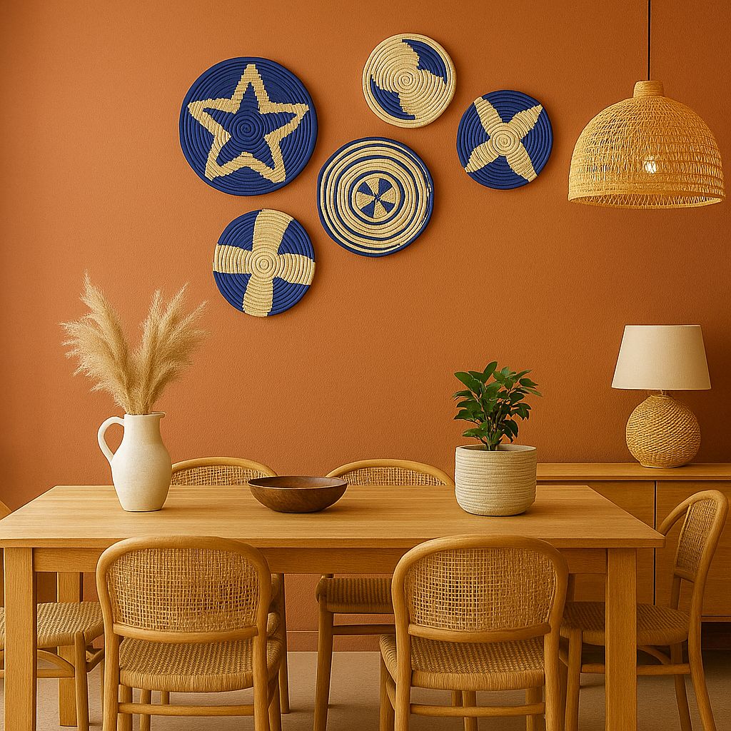 Handwoven Sabai Grass Indigo Wall Plates
