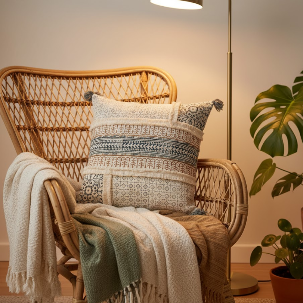 Maximal Block Printed Cotton Cushion Cover – Bold Tassel