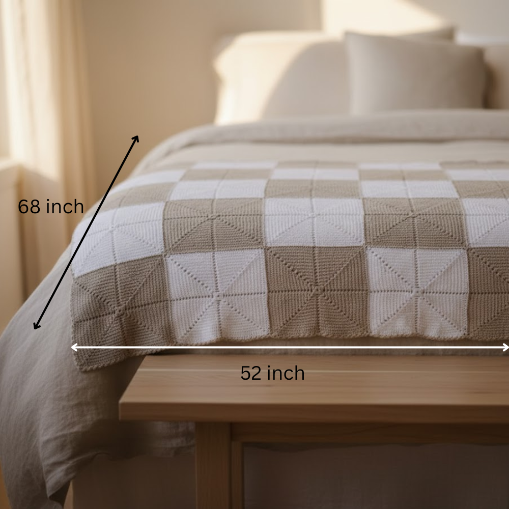 Soft Cotton Crochet Throw – Handmade Chess Squares