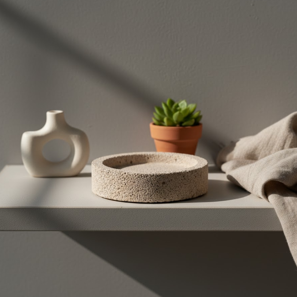 Recycled Concrete Classic Round Soap Dish – Eco-Friendly Bathroom Soap Holder