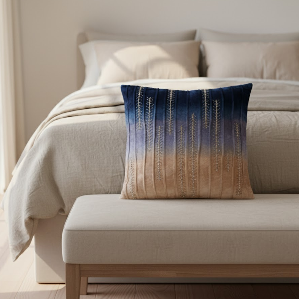 Embroidered Ombre Velvet Cushion Cover – Handcrafted Luxury Velvet Cushion