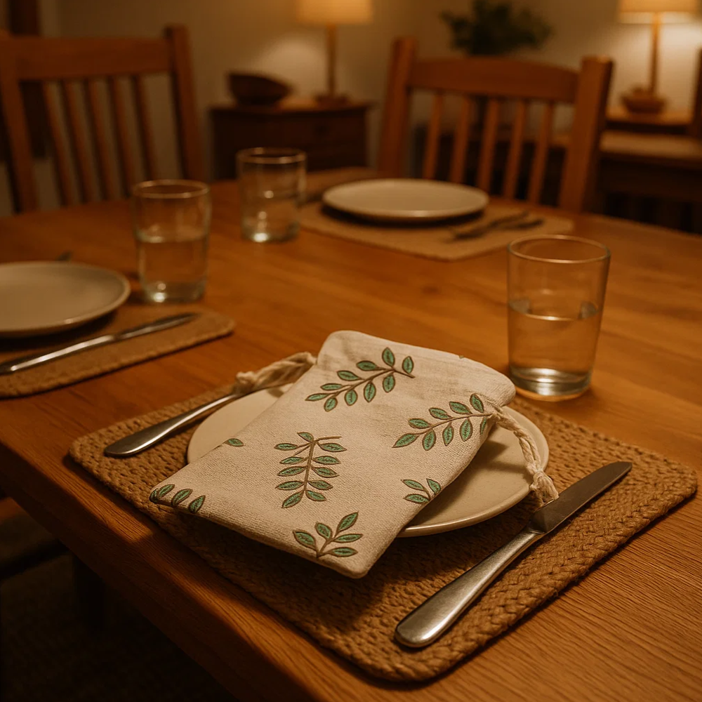 Screen Printed Pentacle Motif Cotton Napkin – Artisan Cotton Table Linen with Bold Pentacle Design