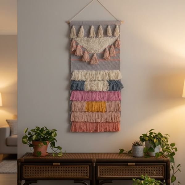Pastel Wool and Cotton Wall Hanging | Handwoven Statement Boho Decor