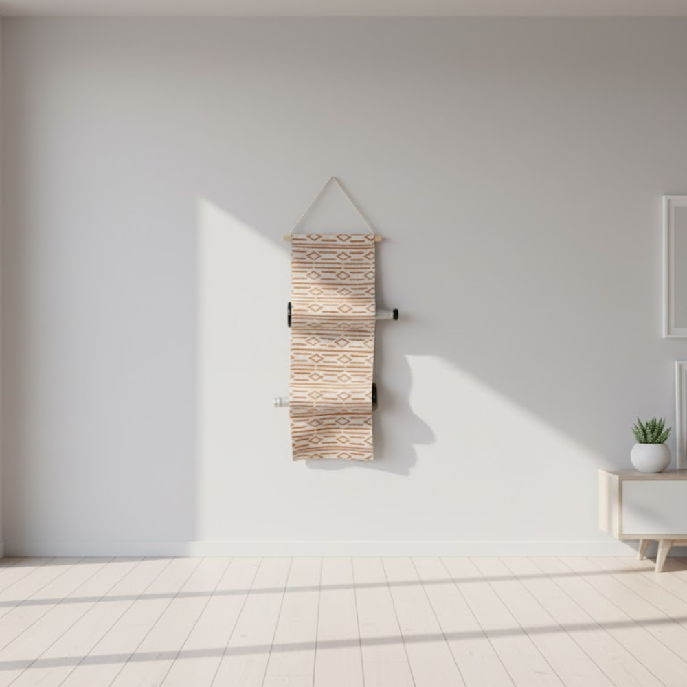 Rusty Orange Printed Wall Mountable Wine Rack – Hand Block Printed Cotton & Wood Wine Holder