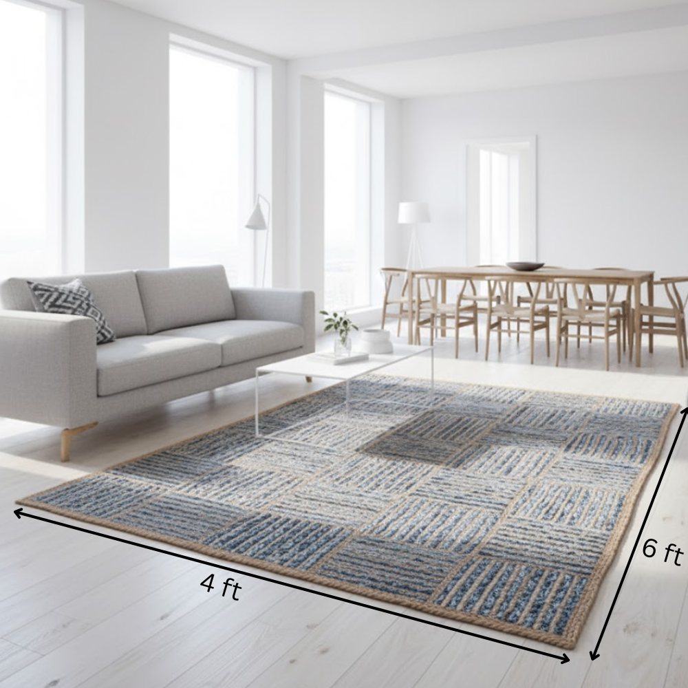 Handwoven Pattern Cotton and Jute Rug