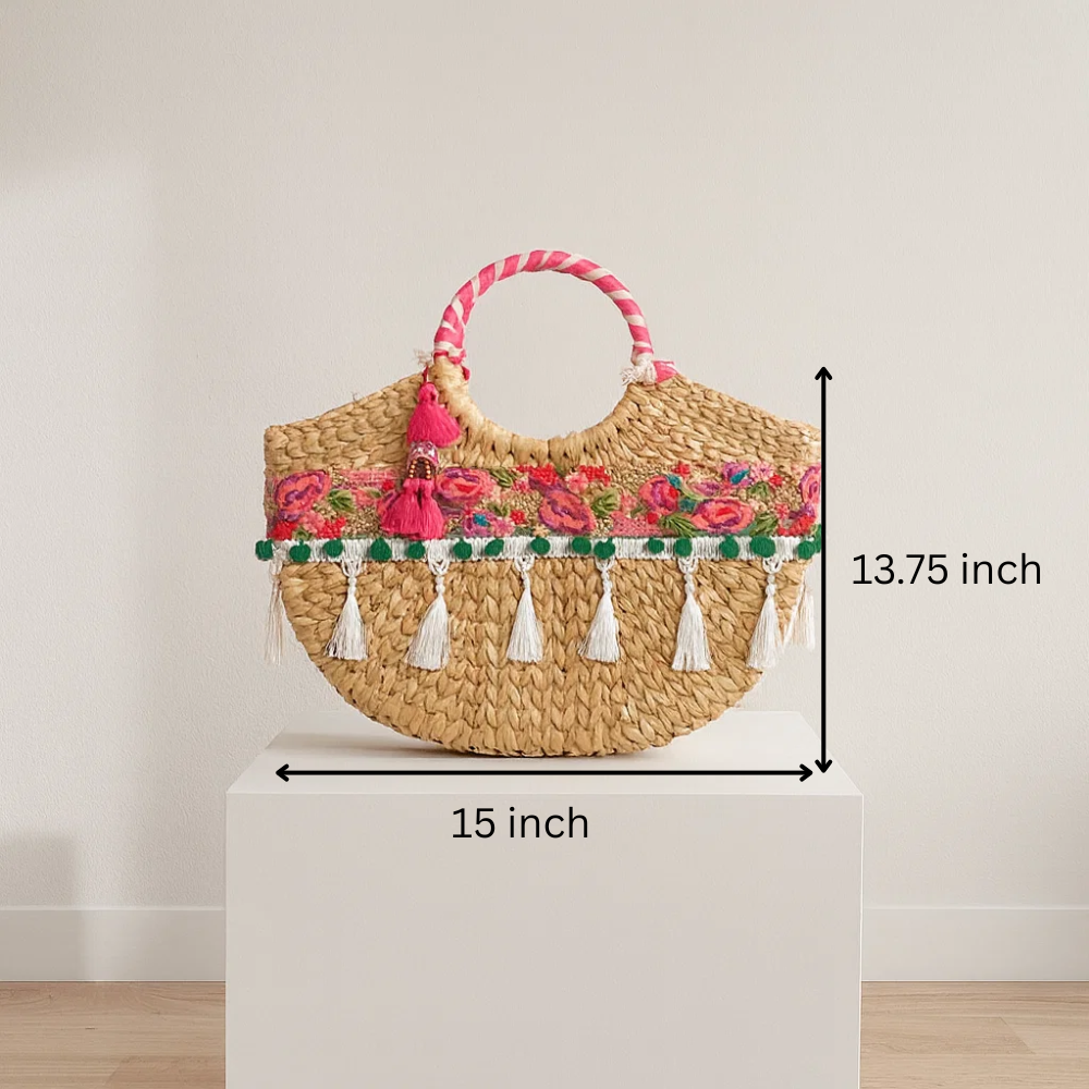 Floral Basket Woven Handbag – Cane Moon Bag for Women