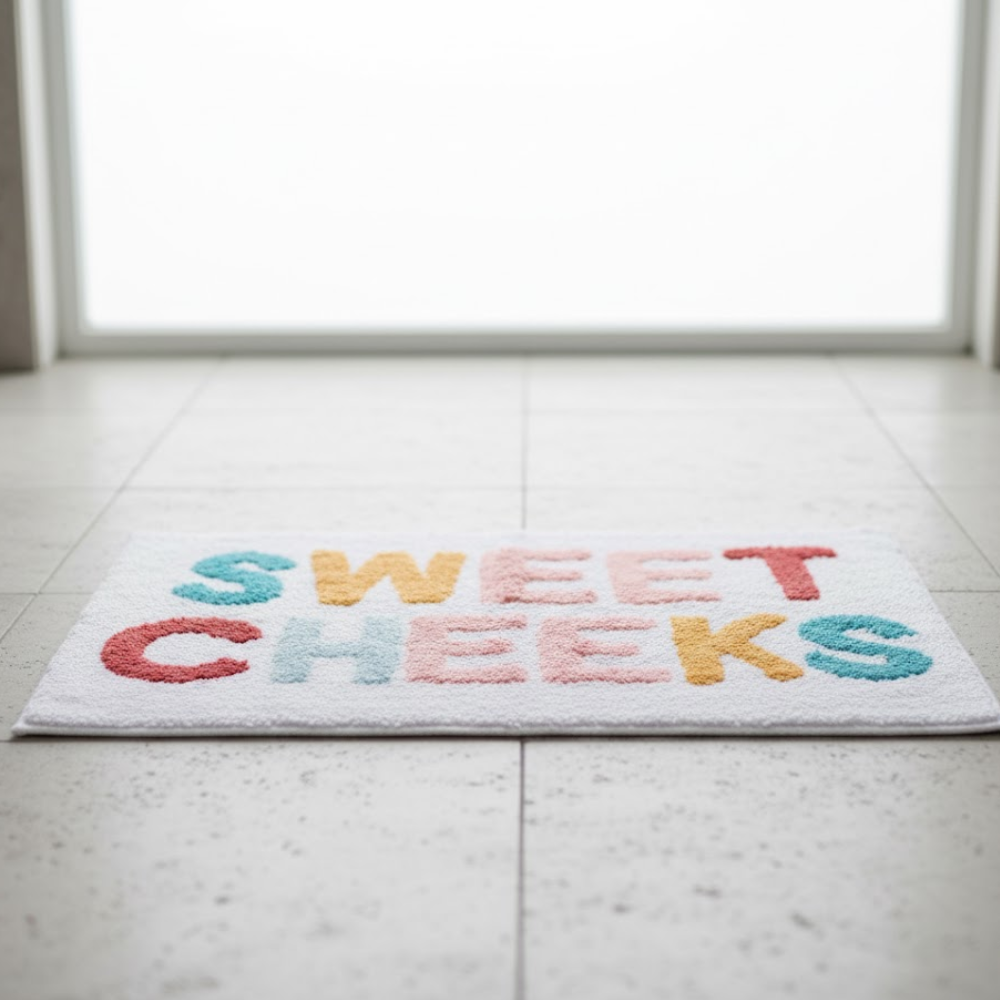 Quirky Typography Tufted Cotton Bathmat – Handcrafted Eco-Friendly Cotton Bath Mat
