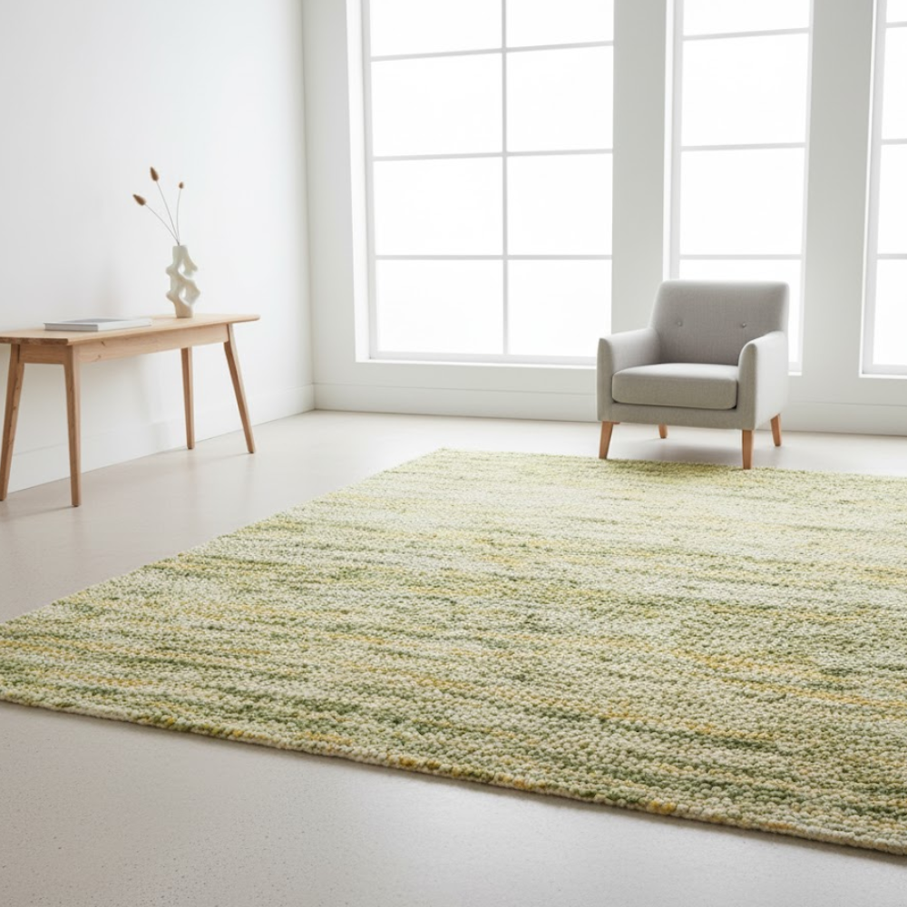 Handwoven Woolen Lime Rug – Artisan Organic Wool Rug in Lime Citrine