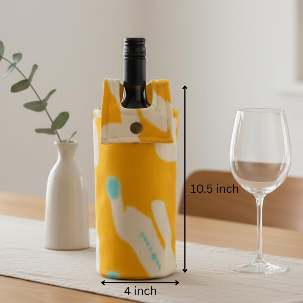 Abstract Yellow Fabric Wine Bottle Bag