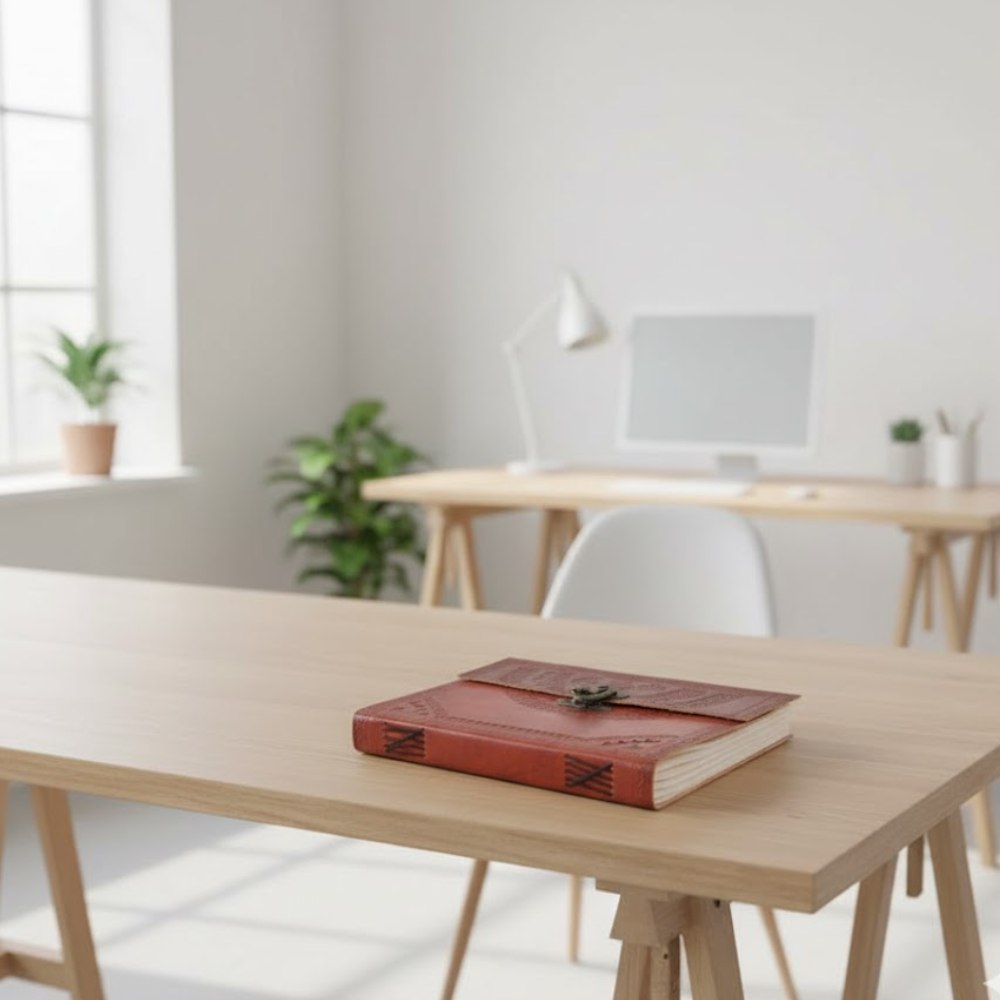Embossed Mandala Leather Diary – Handmade Leather Bound Travel Diary with Embossed Cover