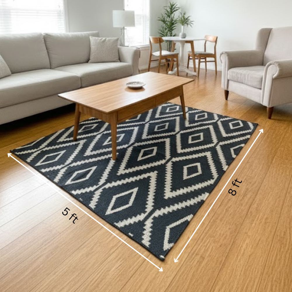 Handwoven Monotone Diamond Jute & Wool Rug – Artisan Black & Natural Rug