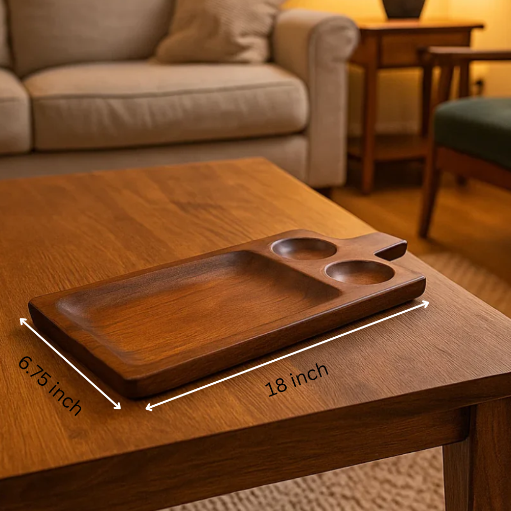 Wooden Chip & Dip Platter – Handmade Solid Wood Serving Tray & Cheeseboard