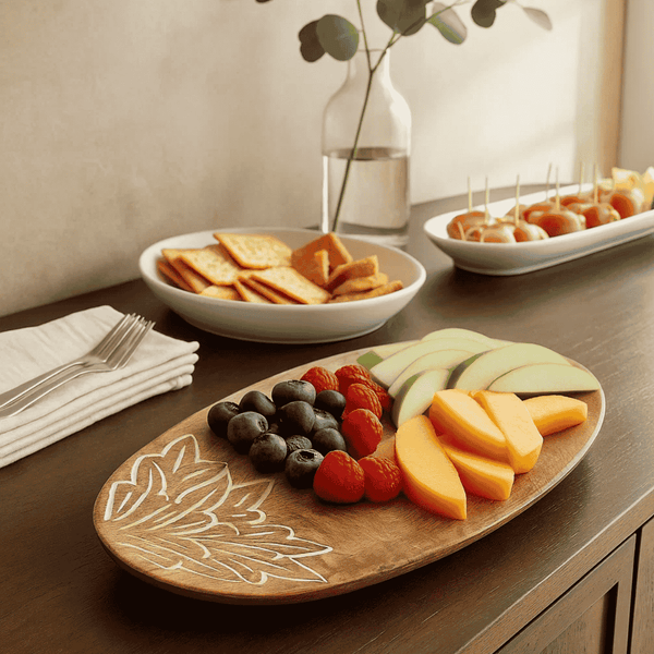 Abstract Mango Wood Platter | Carved Large Serving & Decor