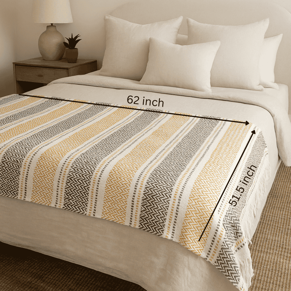 Cotton Chevron-Striped Throw with Tassels
