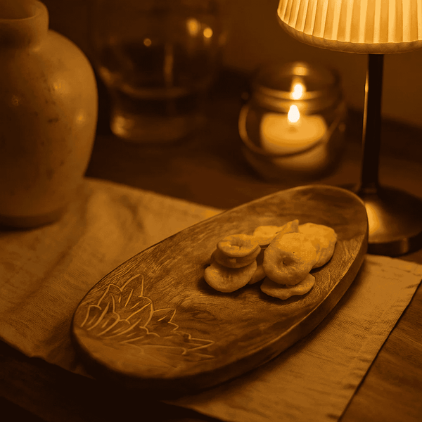 Abstract Mango Wood Platter | Carved Large Serving & Decor